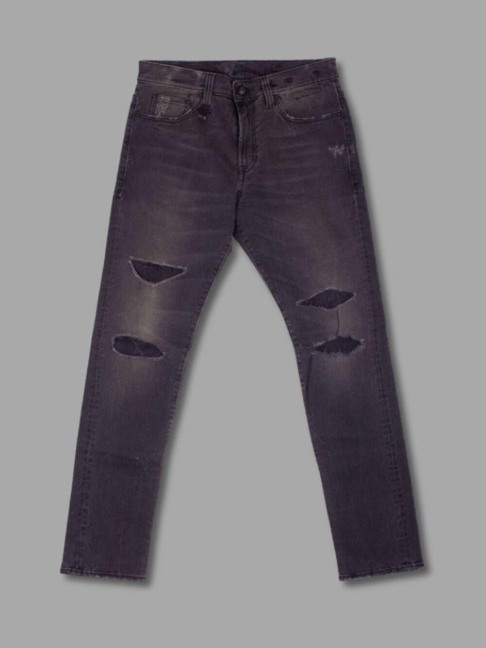 R13 A/W 2019 Skate Washed Black Slim Jeans Distressed Cotton Blend Denim Sz 32